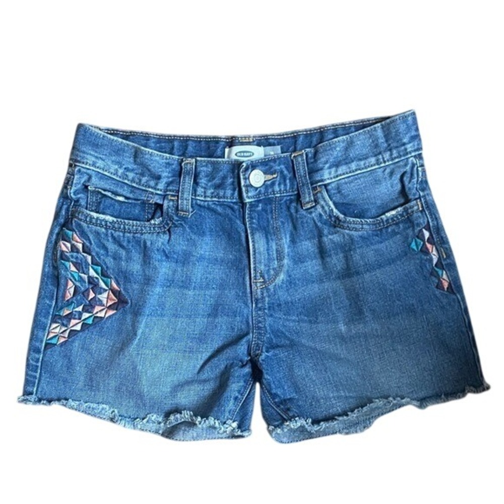 Old Navy Boho Side‑Tape Denim Cutoff Shorts Girl's Size 14 Wash Frayed‎ Hem